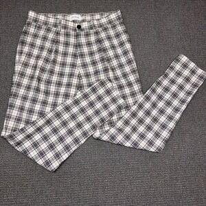 Topman Mens Plaid Pleated Trousers Black White Checkered‎ Slim Fit Pants W30 L32